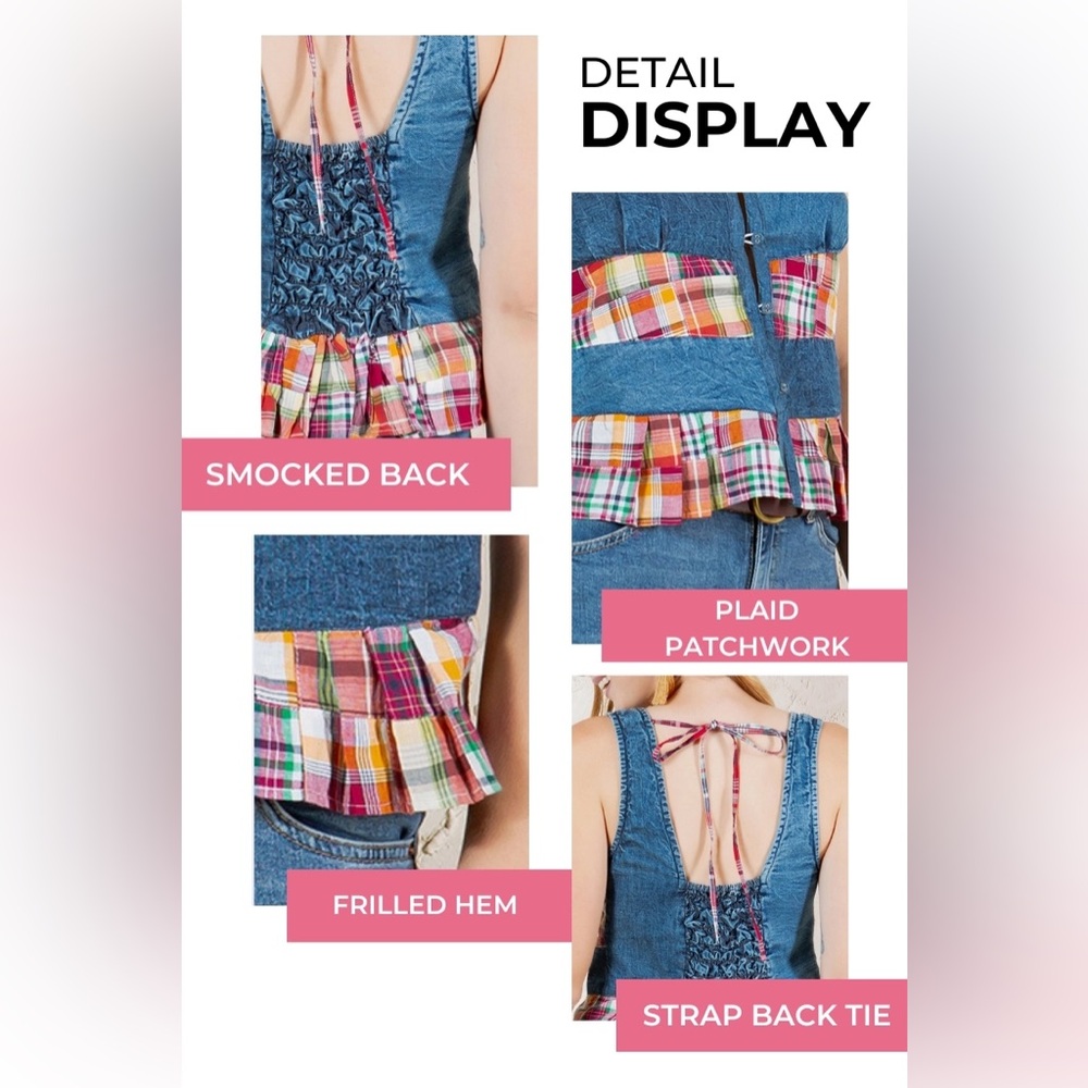 Young Threads Smocked Summer Tank with Denim Accents and Flair - Picture 8 of 8